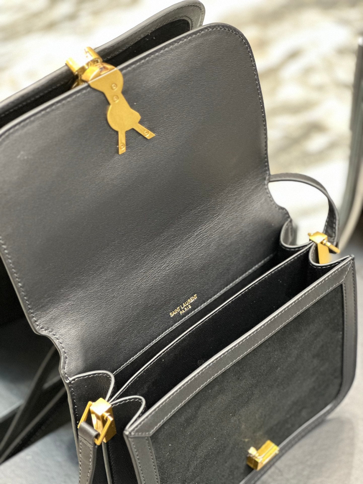Saint Laurent Solferino Small Suede and Leather Shoulder Bag - Black