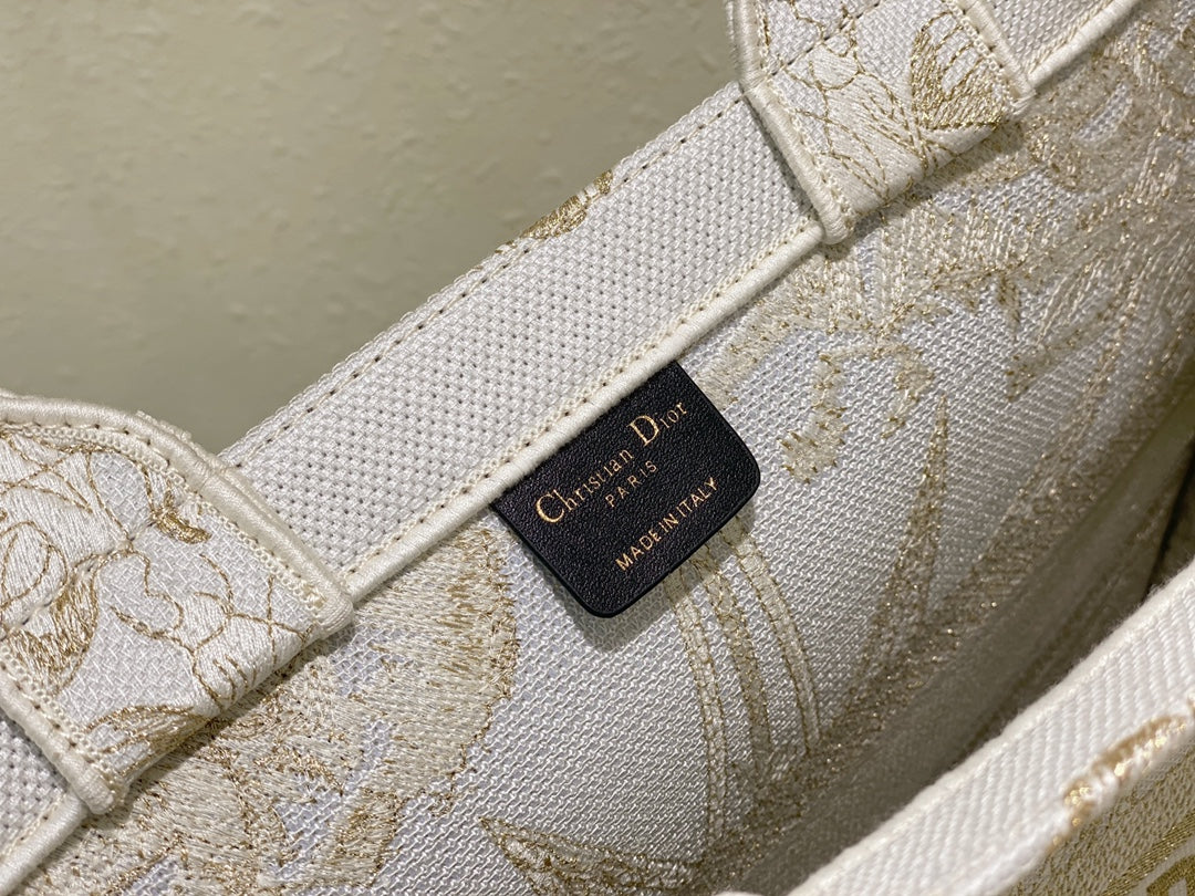 Christian Dior Medium Book Tote - White and Gold-Tone Dior Constellation Embroidery