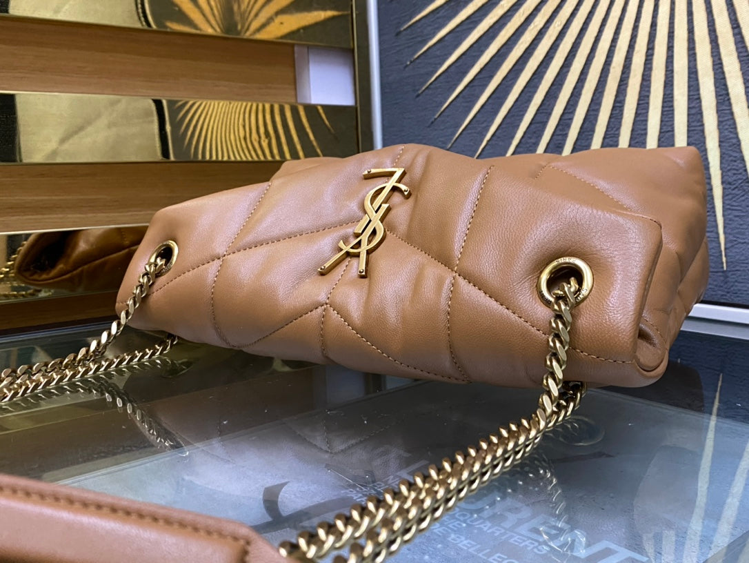 Saint Laurent Loulou Puffer Small Bag in Quilted Lambskin - Tan