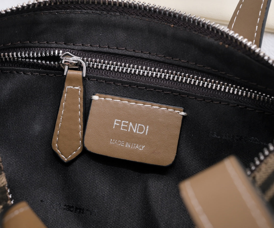 Fendi FF Monogram Mini Duffle Bag - Brown Canvas with Leather Trim