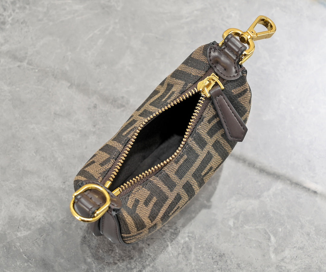 Fendi Mini Fendigraphy Hobo Bag - FF Logo Canvas with Gold Chain Strap