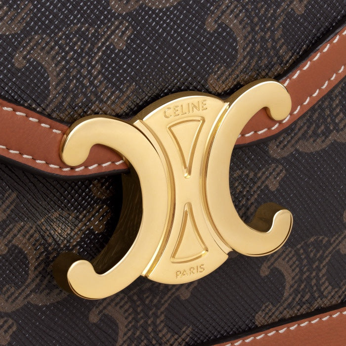 Celine Small Triomphe Wallet in Triomphe Canvas and Calfskin - Tan/Brown