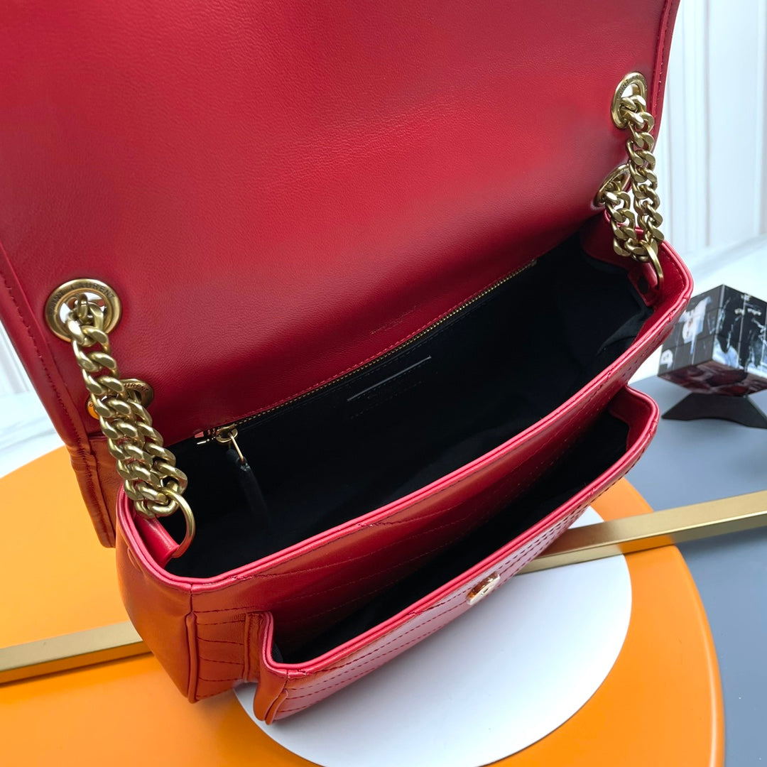 Saint Laurent Niki Medium Quilted Red Leather Shoulder Bag with Gold Hardware