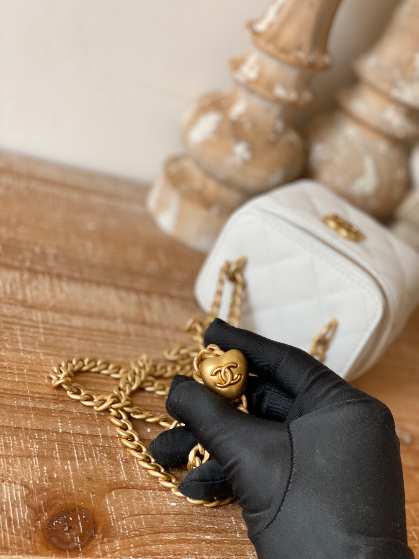 Chanel White Quilted Lambskin Mini Vanity Case with Gold-Tone Hardware