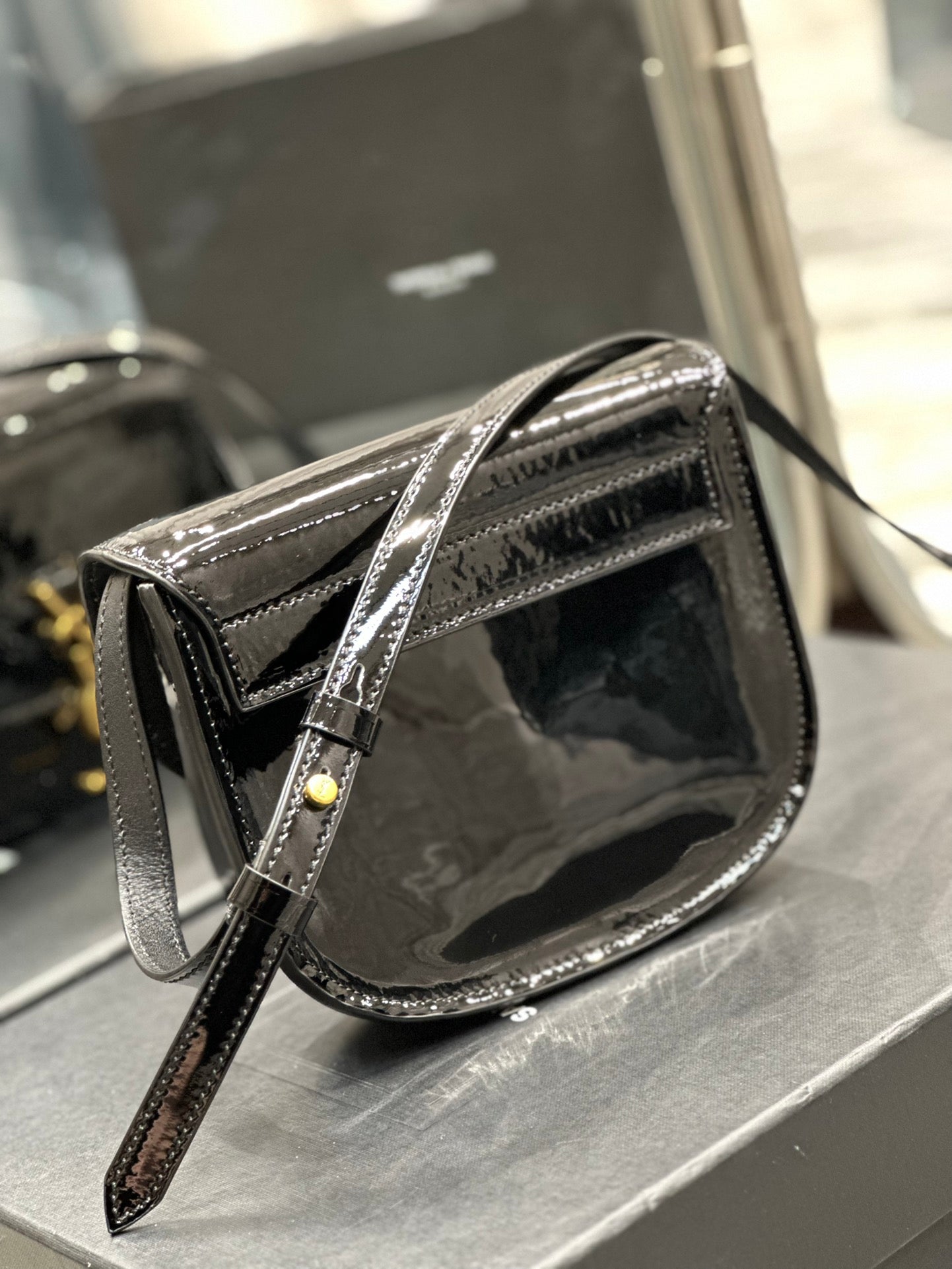 Saint Laurent YSL Kaia Mini Satchel in Black Patent Leather