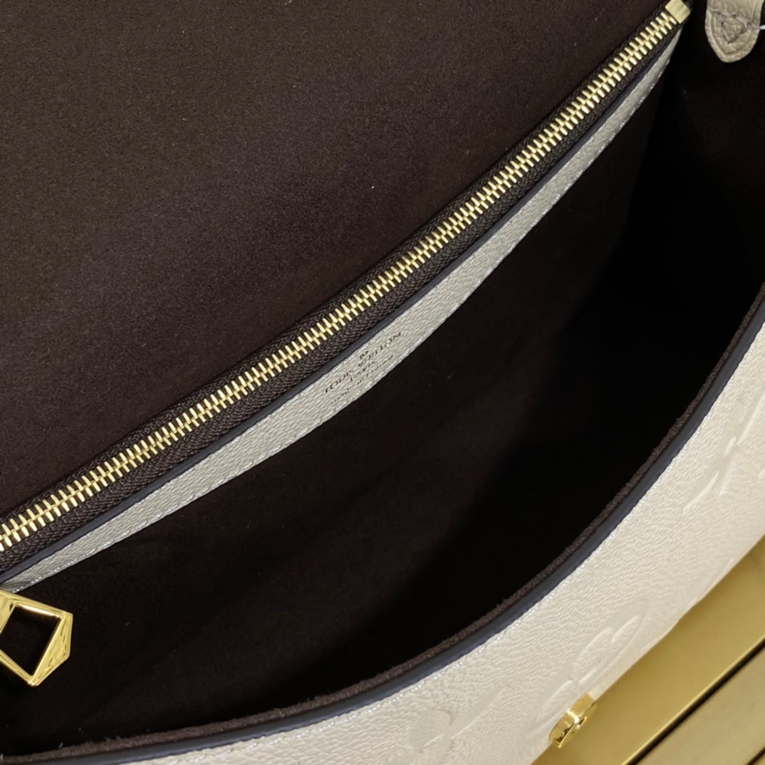Luxury Monogram Embossed Leather Shoulder Bag - Cream with Gold Hardware