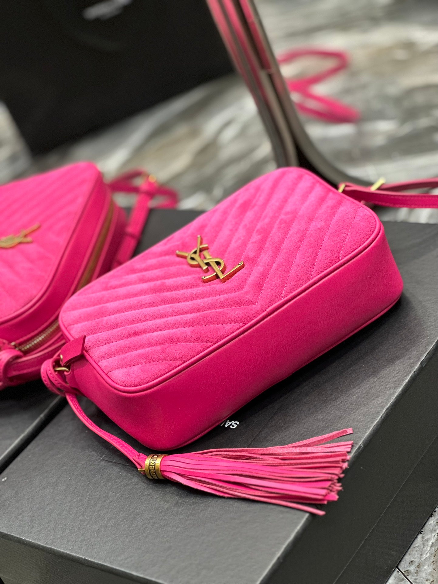 Saint Laurent Lou Camera Bag in Quilted Leather - Fuchsia