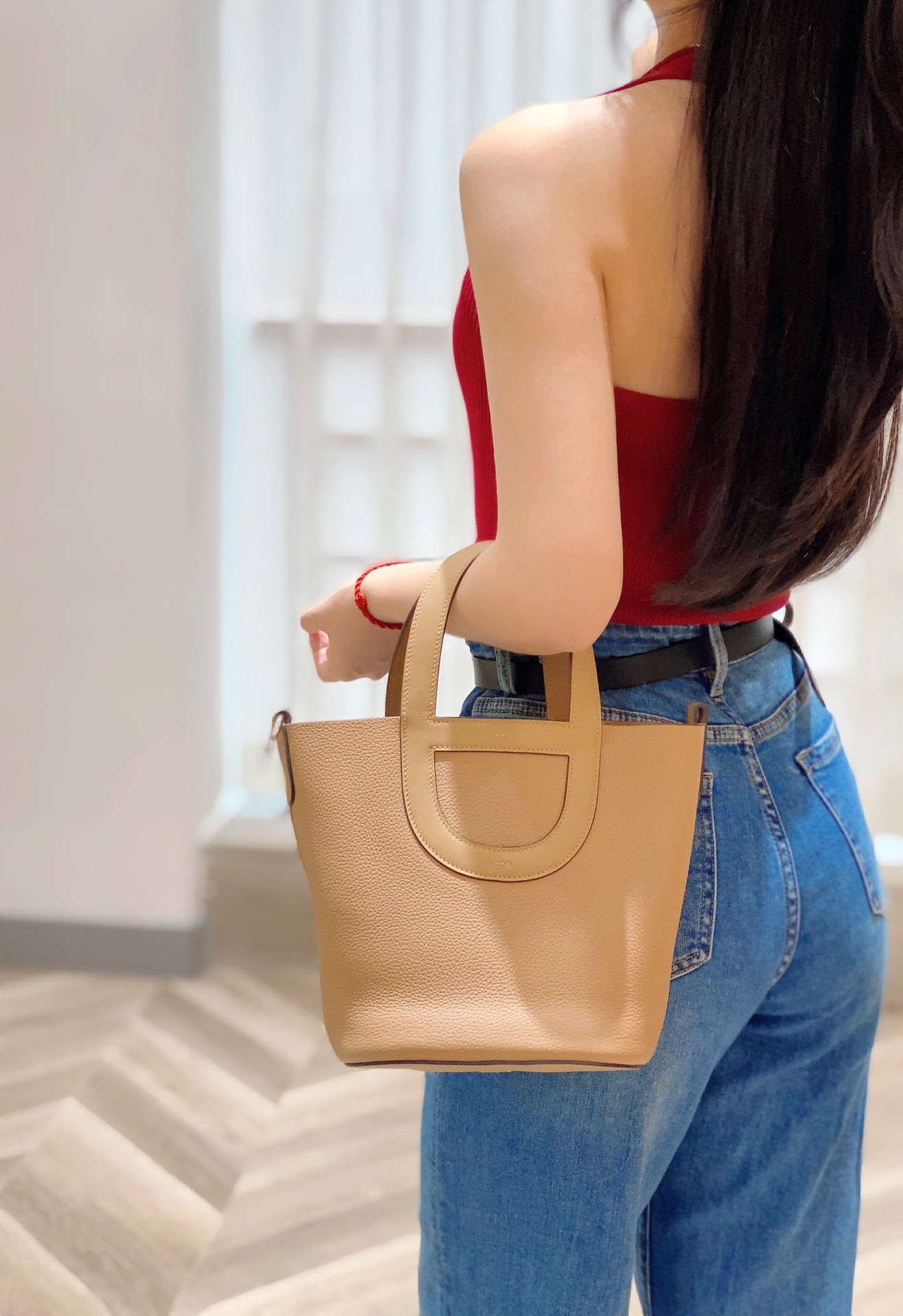 Small Tan Leather Tote Bag - Elegant Top Handle Handbag for Women