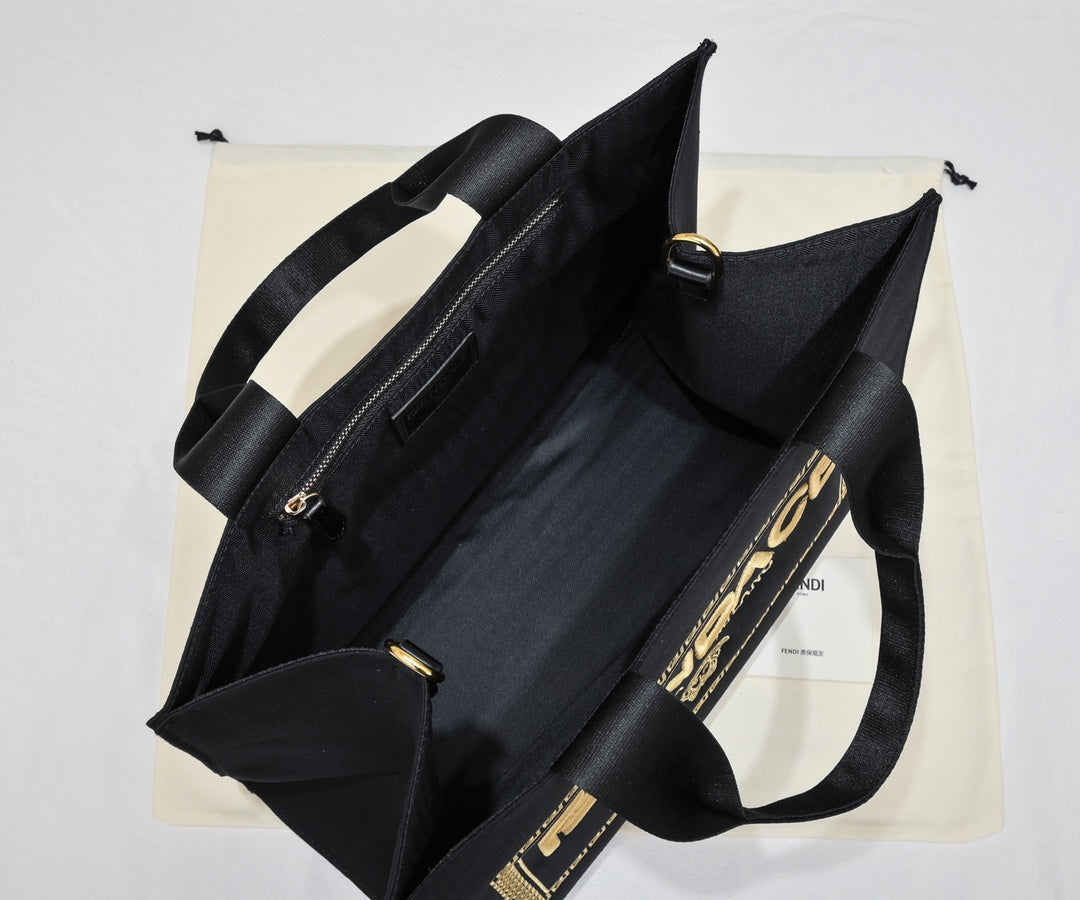 Fendace Black Logo Tote Bag - Fendi x Versace Collaboration