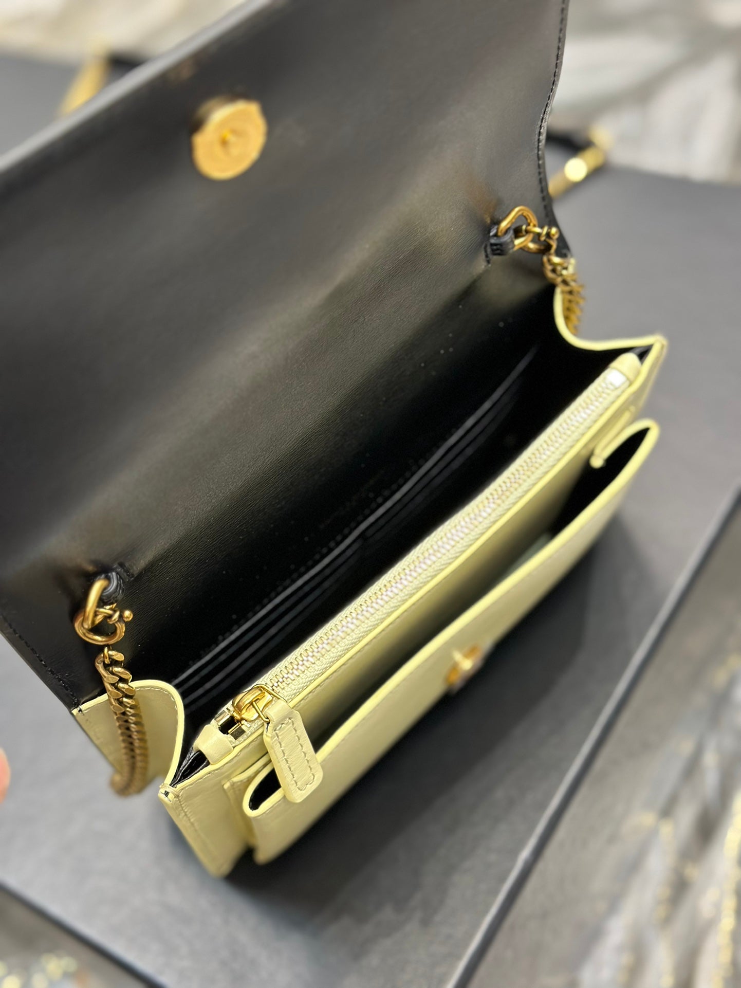 Saint Laurent YSL Kate Medium Shoulder Bag in Black Leather with Gold Hardware