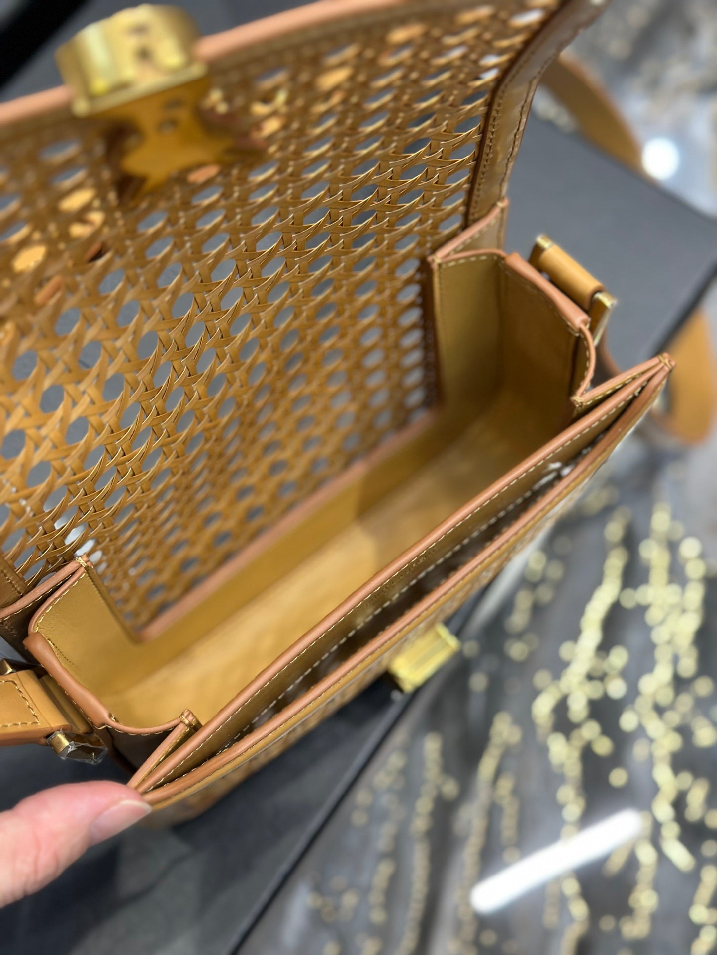 Saint Laurent Small Solferino Satchel in Perforated Leather - Mustard Yellow