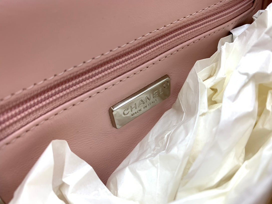 Chanel Pink Tweed Mini Flap Bag with Silver-Tone Hardware