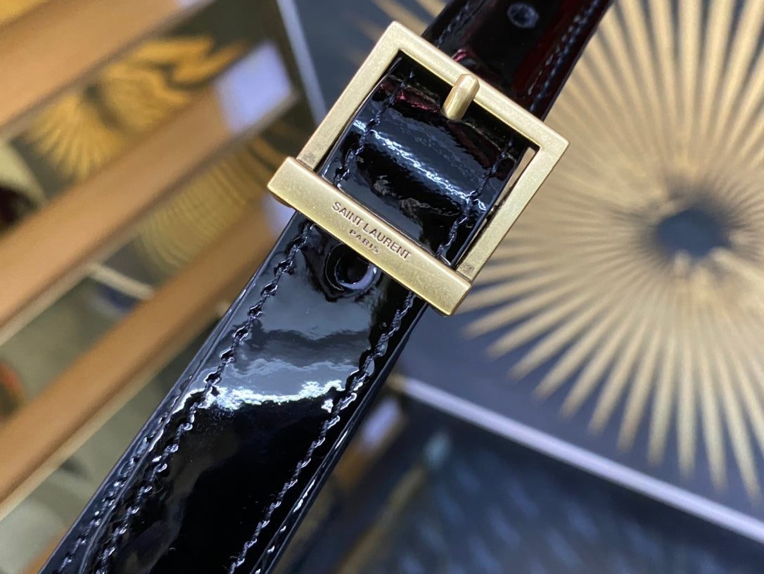 Saint Laurent Puffer Small Bag in Quilted Patent Leather Black Gold