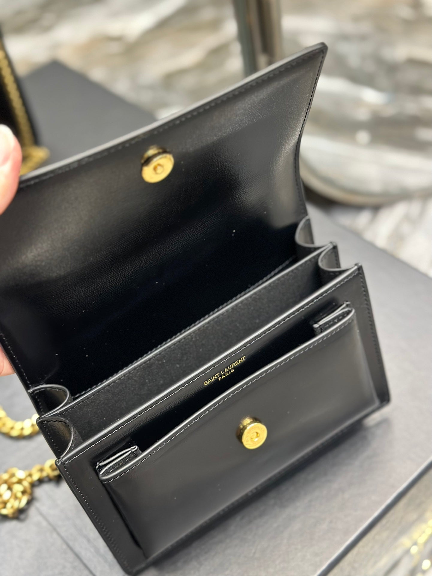 Saint Laurent Sunset Medium Shoulder Bag - Black Smooth Leather with Gold Hardware