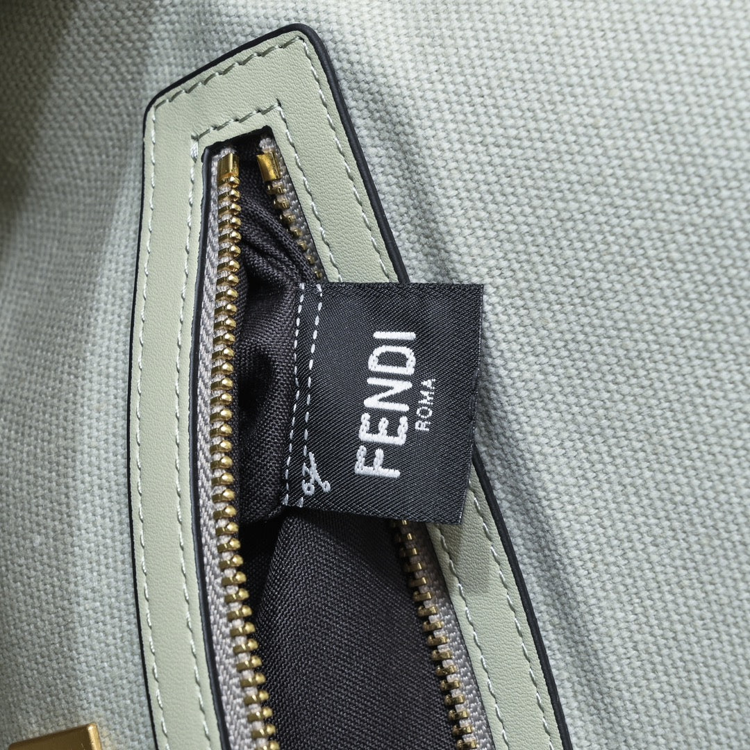 Fendi FF Monogram Baguette Bag in Sage Green Canvas - Small Shoulder Bag