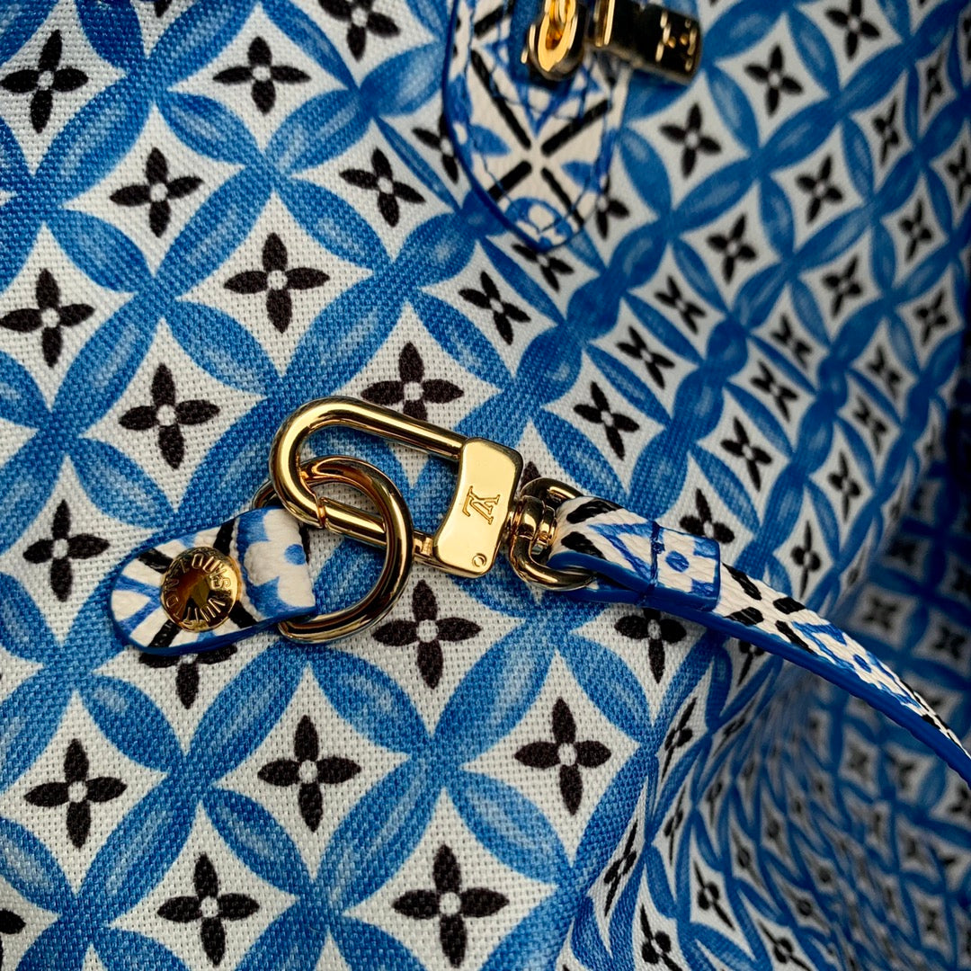 Louis Vuitton Neverfull MM By The Pool Monogram Tote Bag - White/Blue