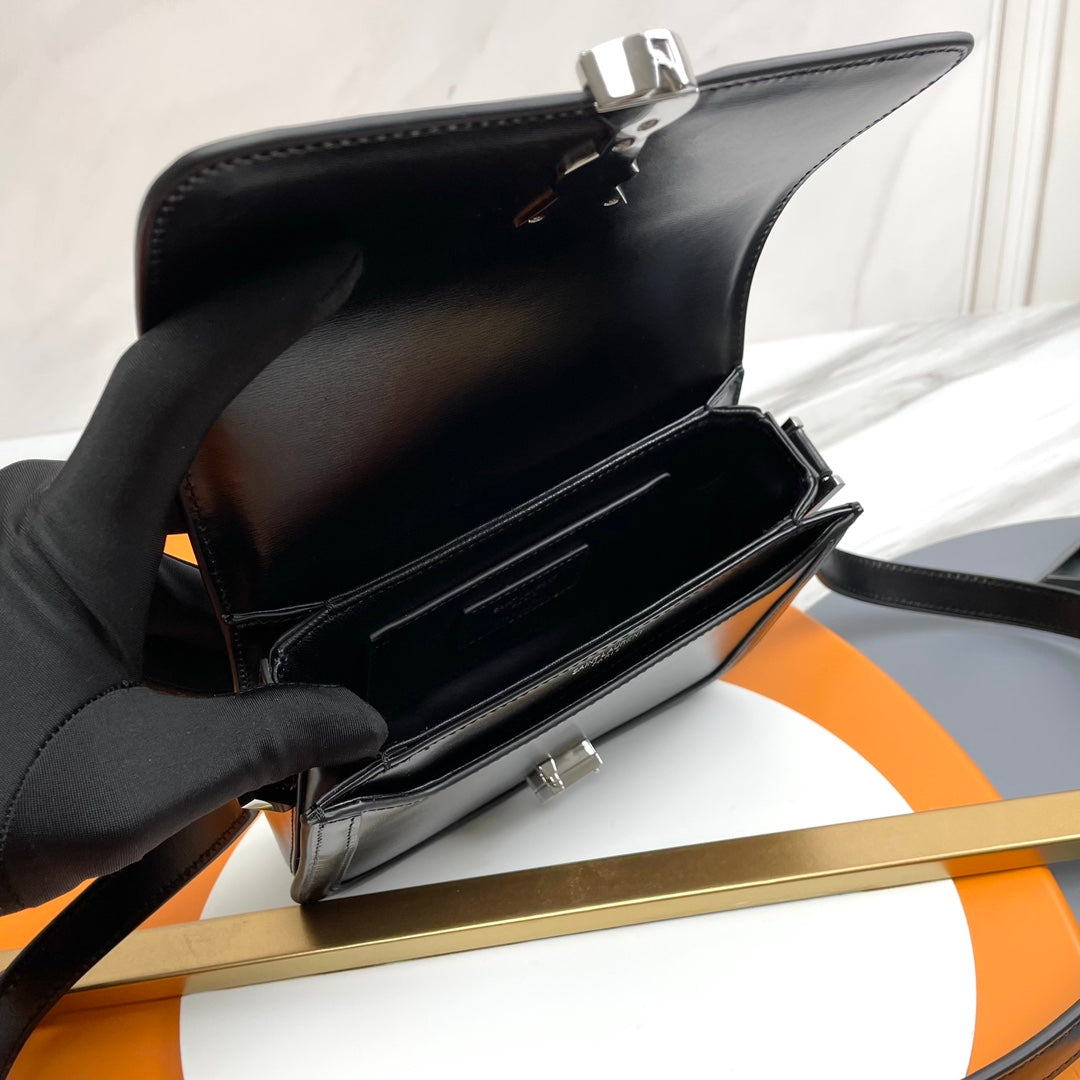 Saint Laurent YSL Small Solferino Shoulder Bag in Black Leather