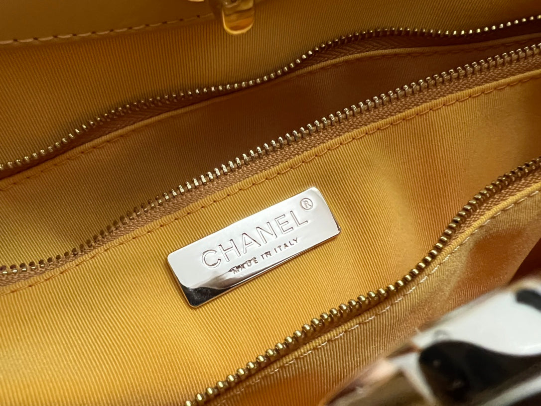 Chanel 31 Large Shopping Bag Yellow Quilted Lambskin Leather Gold-Tone Hardware