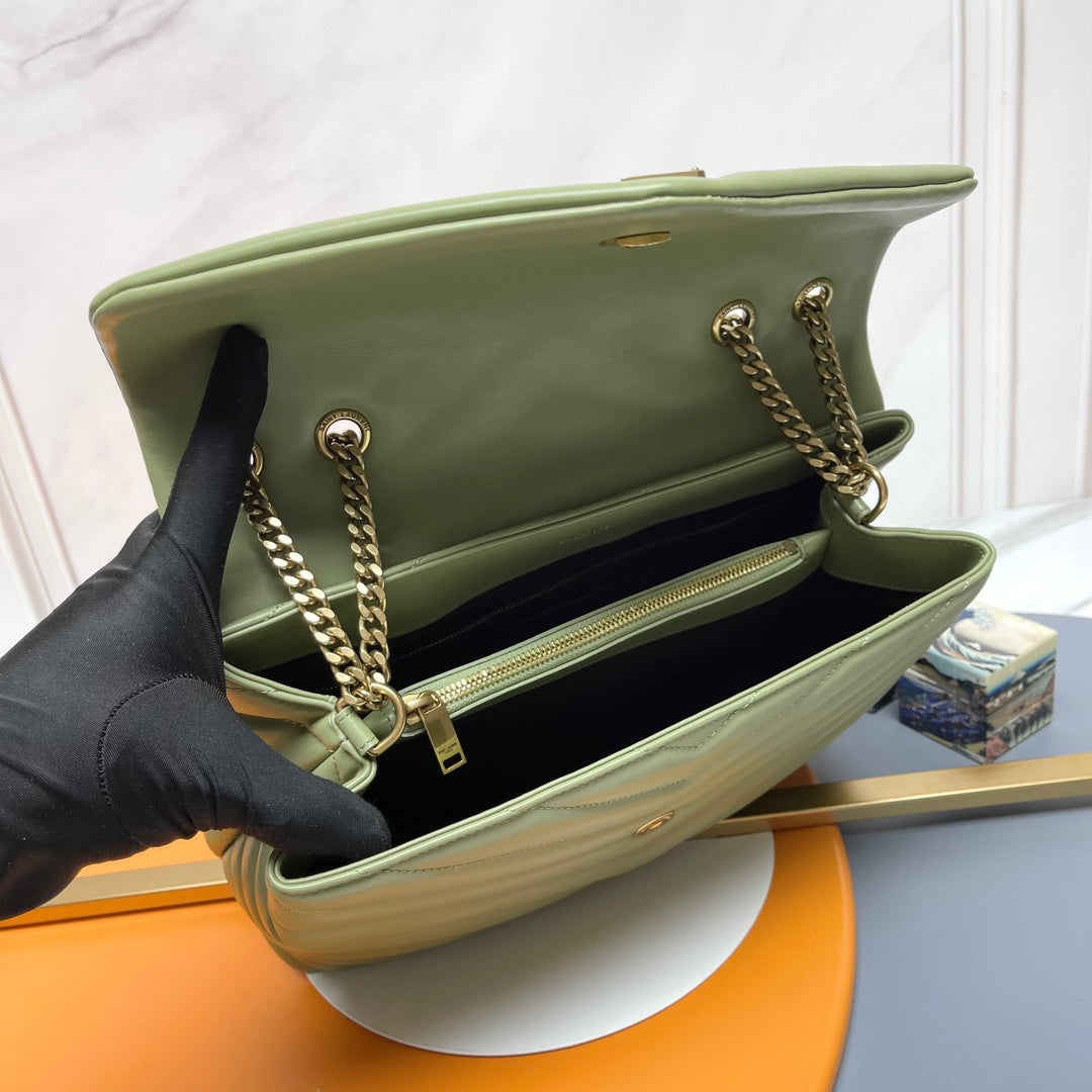 Saint Laurent Loulou Large Bag in Quilted Calfskin Leather - Olive Green