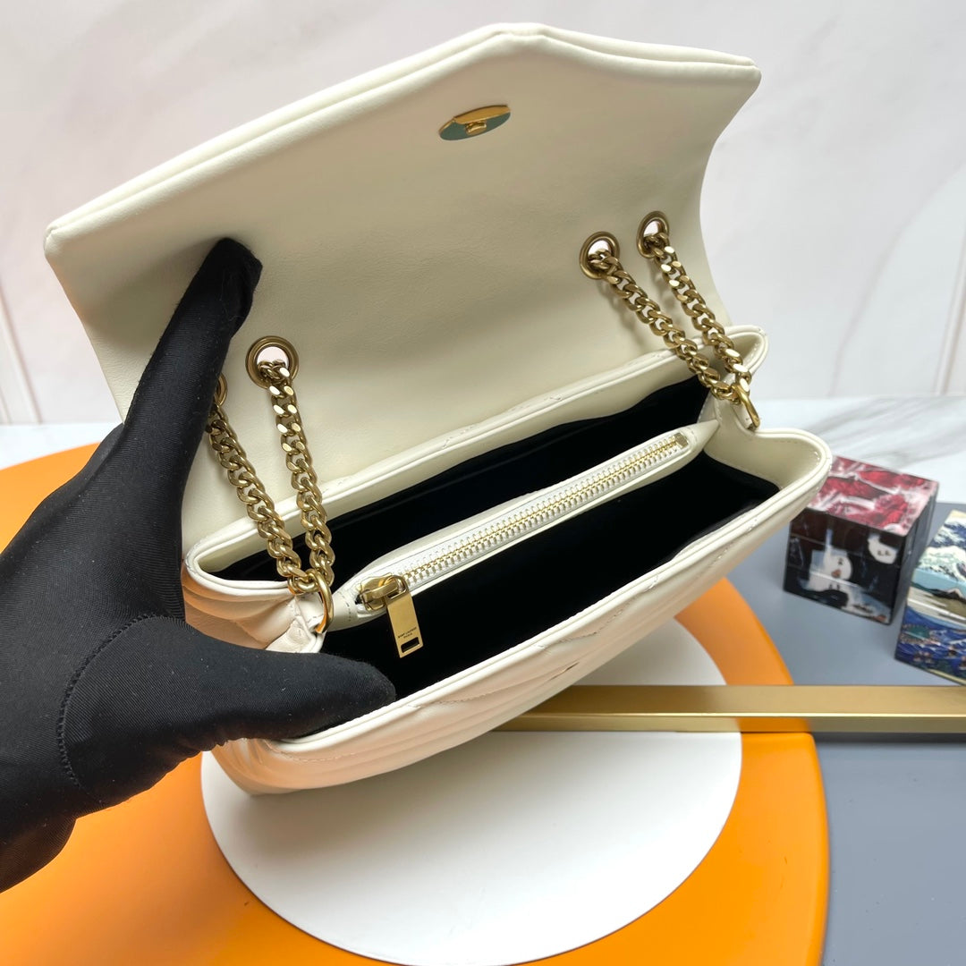 Saint Laurent Loulou Small Quilted Leather Shoulder Bag in Blanc Vintage