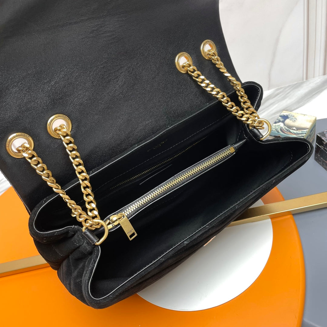 Saint Laurent Medium Loulou Bag in Black Suede with Gold Hardware