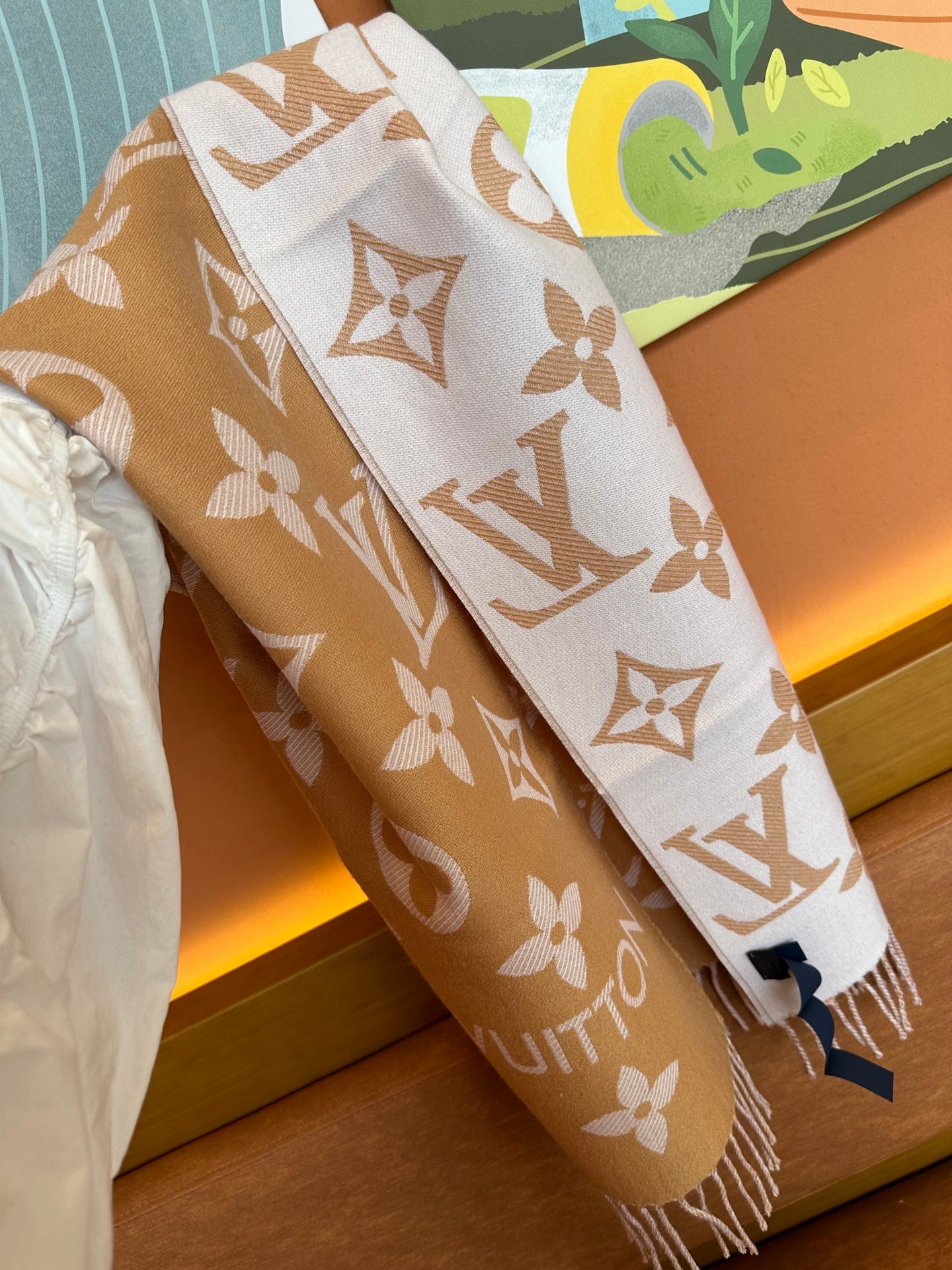 Louis Vuitton Monogram Scarf Shawl - Beige and White Classic LV Logo Luxury Accessory