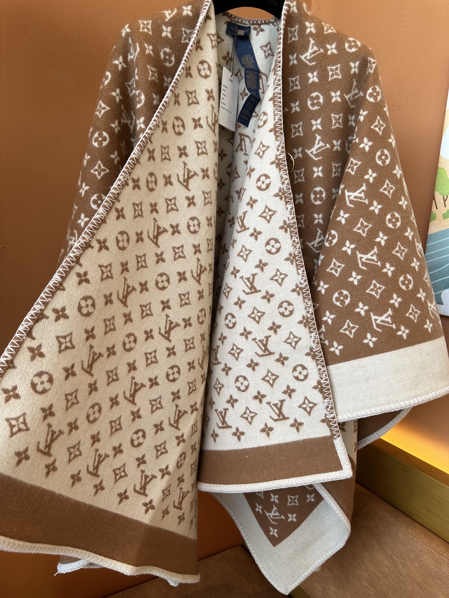 Louis Vuitton Monogram Brown and Beige Wool & Cashmere Throw Blanket