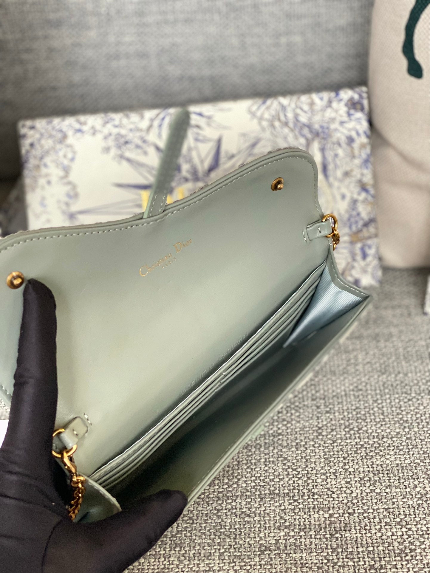 Luxury Oblique Monogram Pouch on Chain with Celestial Gift Bag Set - Blue and White