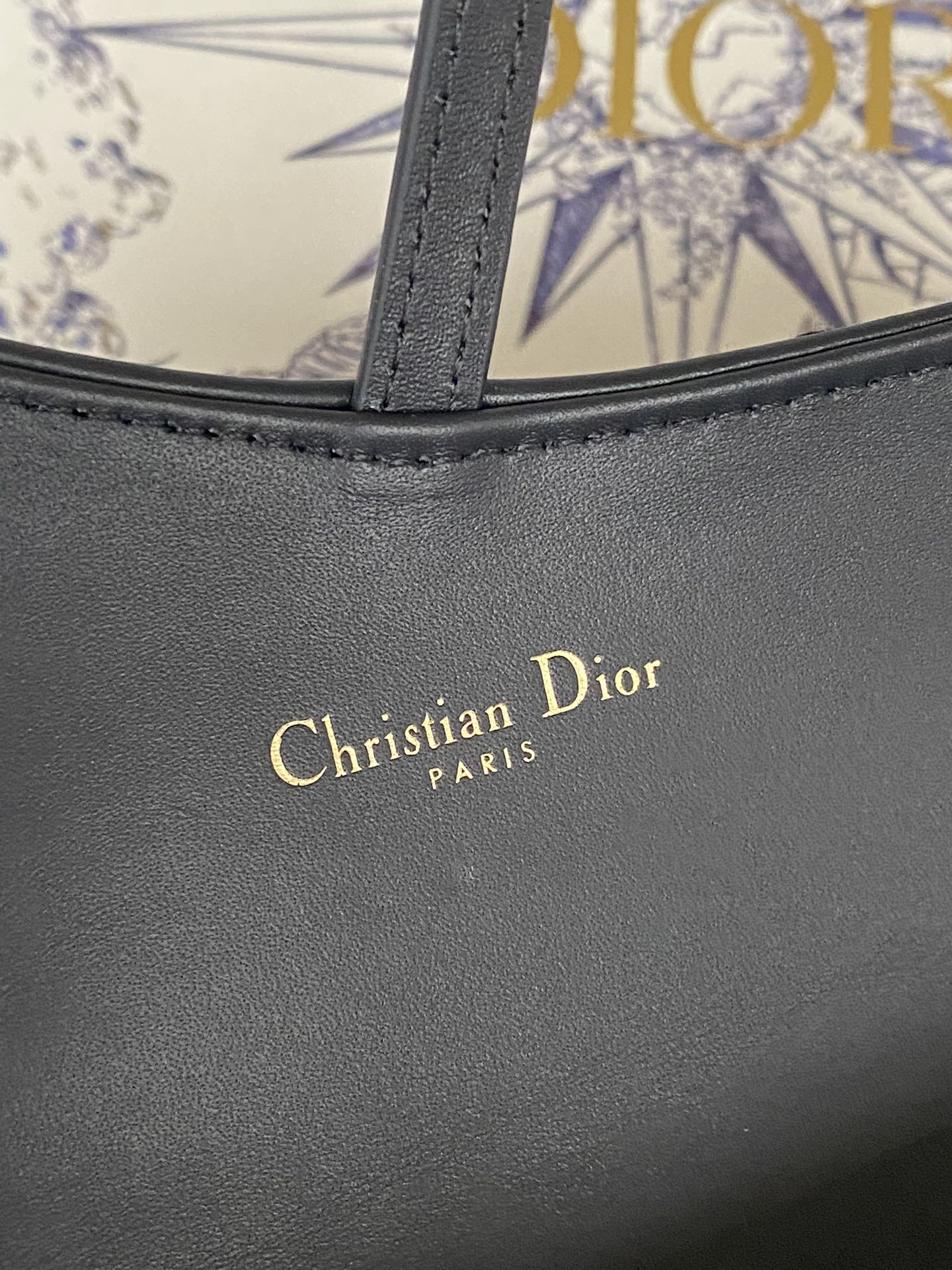 Christian Dior Blue Oblique Jacquard Pouch with Gold Chain Strap and Packaging