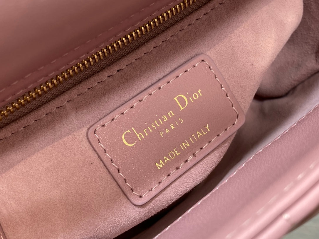 Lady Dior Mini Bag Pink Cannage Lambskin with Gold-Finish Charms