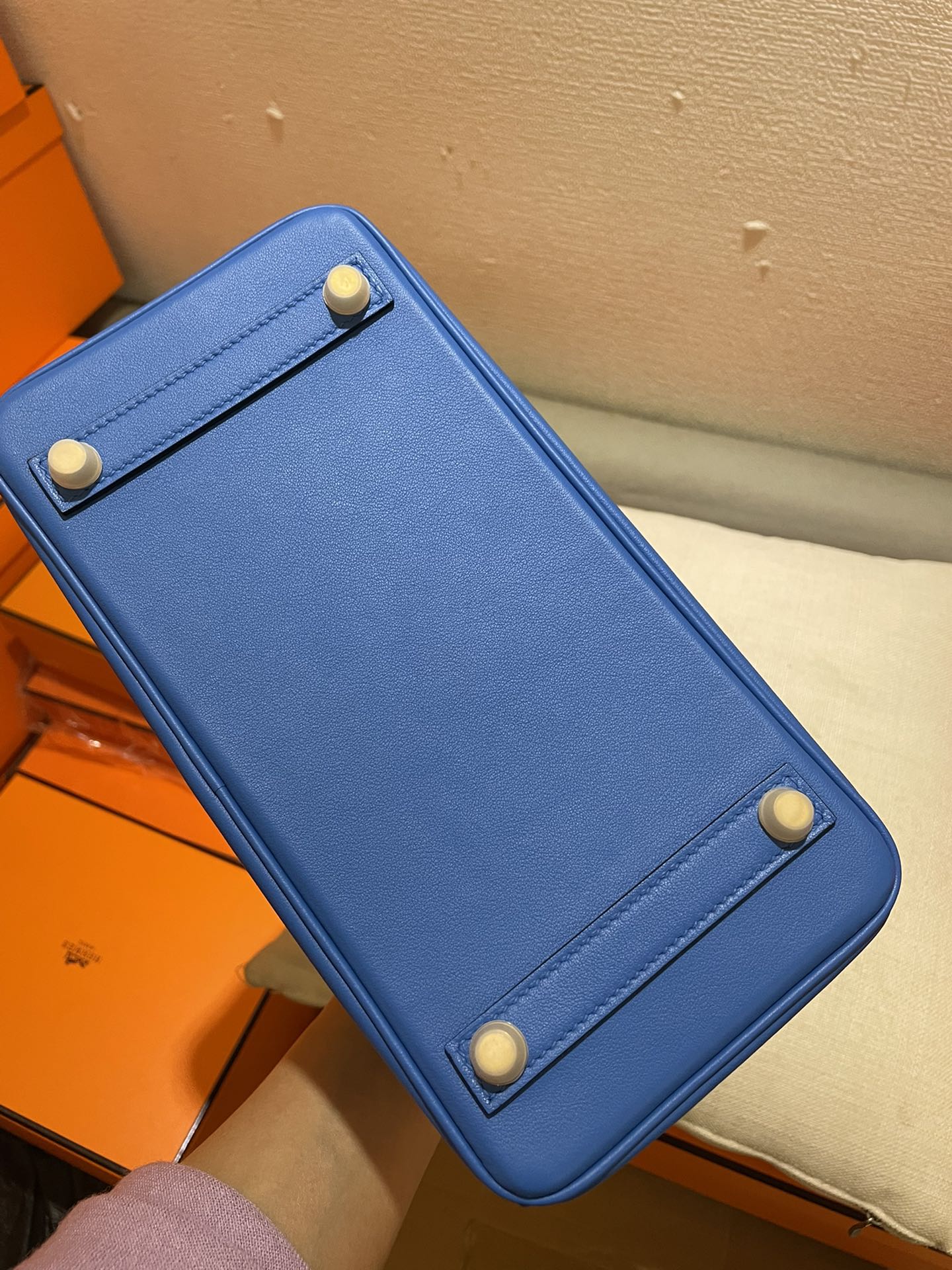 Luxury Blue Leather Top Handle Handbag - Elegant Iconic Style Tote