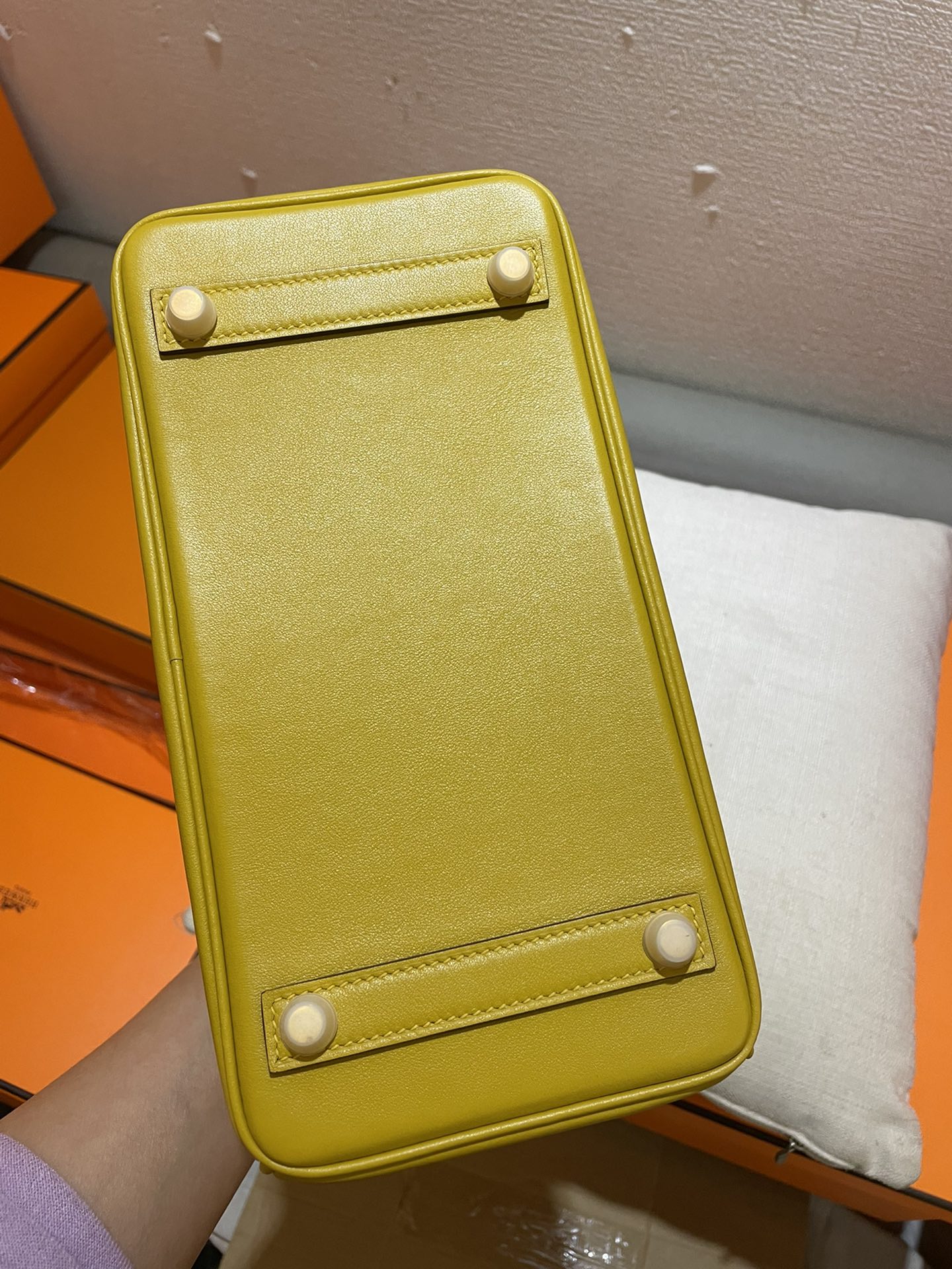 Yellow Textured Leather Top Handle Handbag - Classic Structured Tote