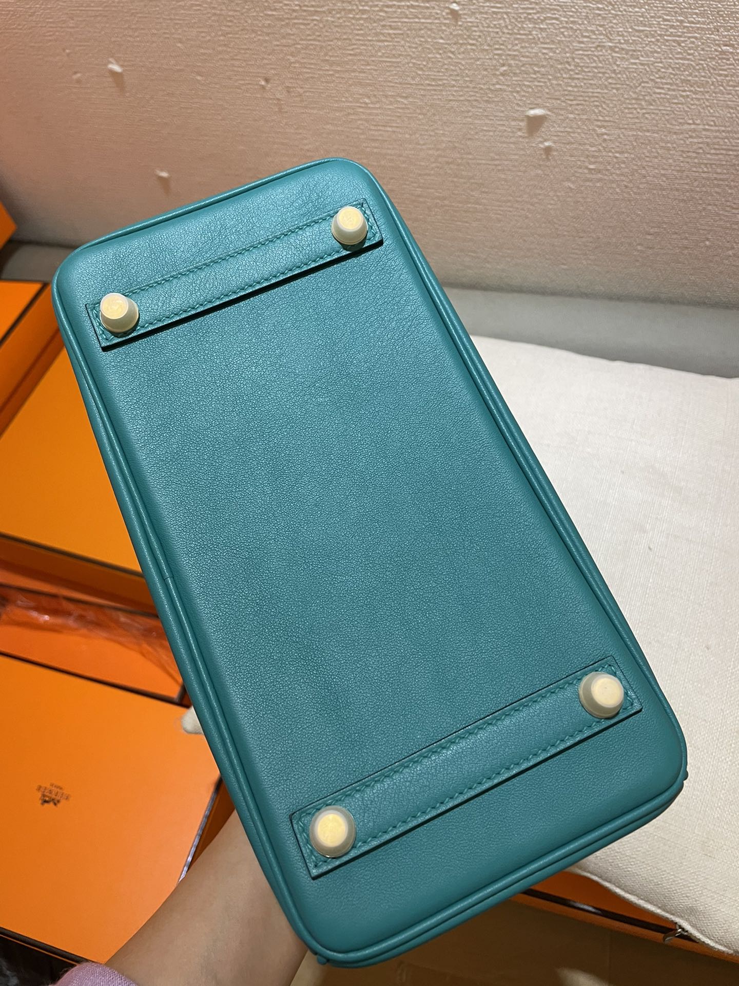 Luxury Teal Leather Top Handle Handbag with Silver Hardware - Classic Birkin Style Tote