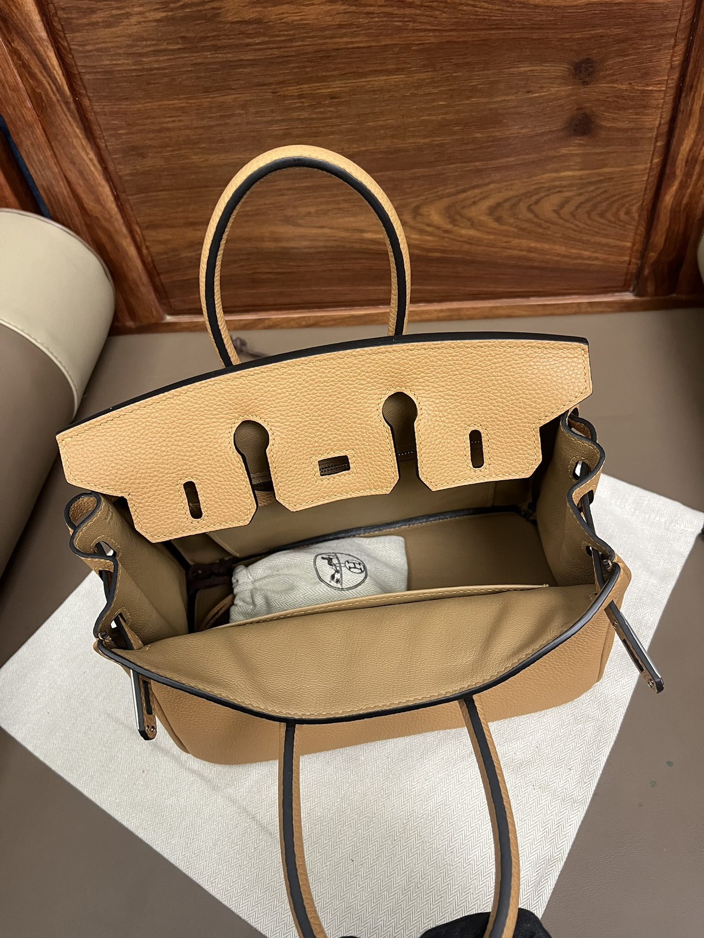 Classic Tan Leather Satchel Handbag with Silver Hardware and Top Handles