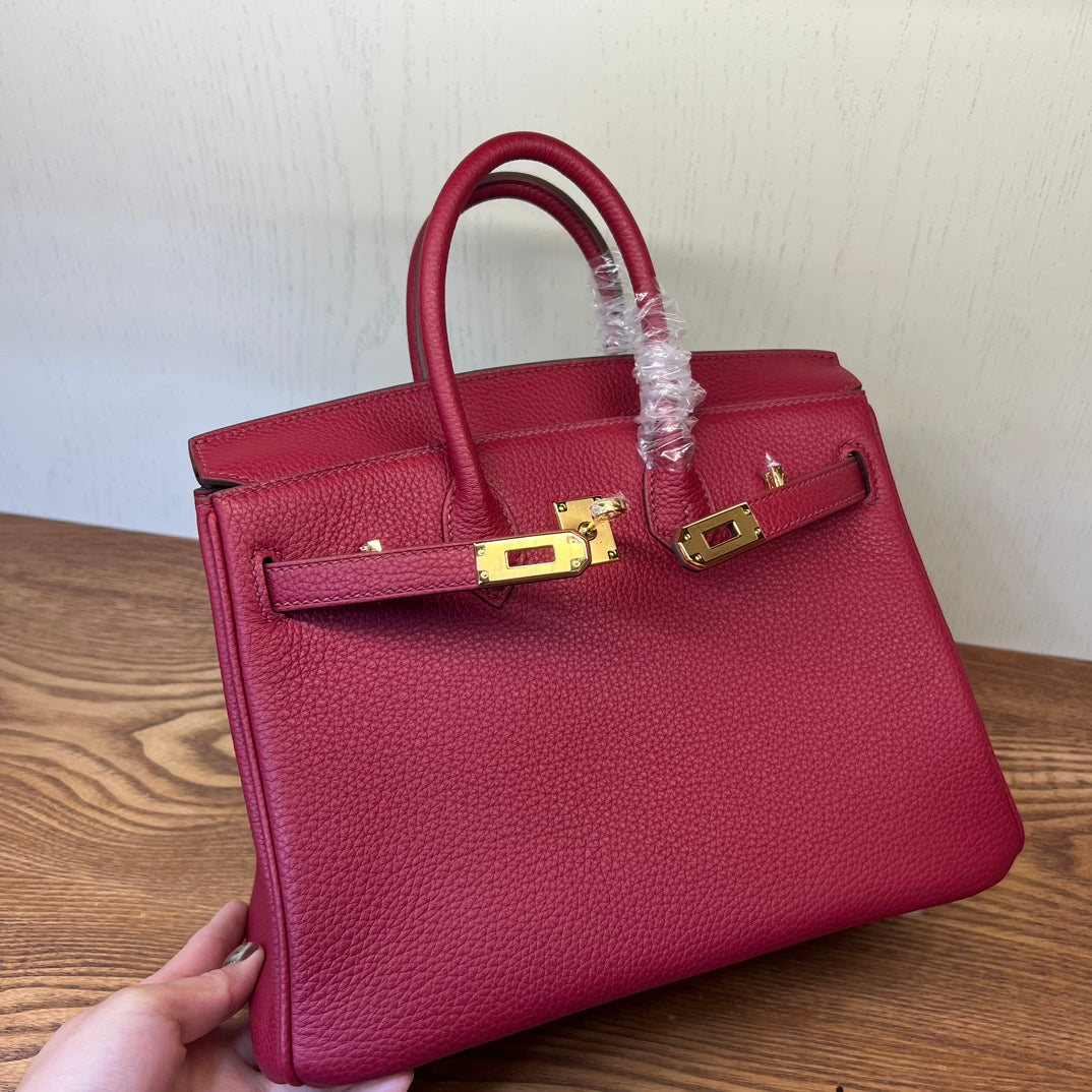 Premium Red Grained Leather Handbag - Elegant Top-Handle Tote for Women