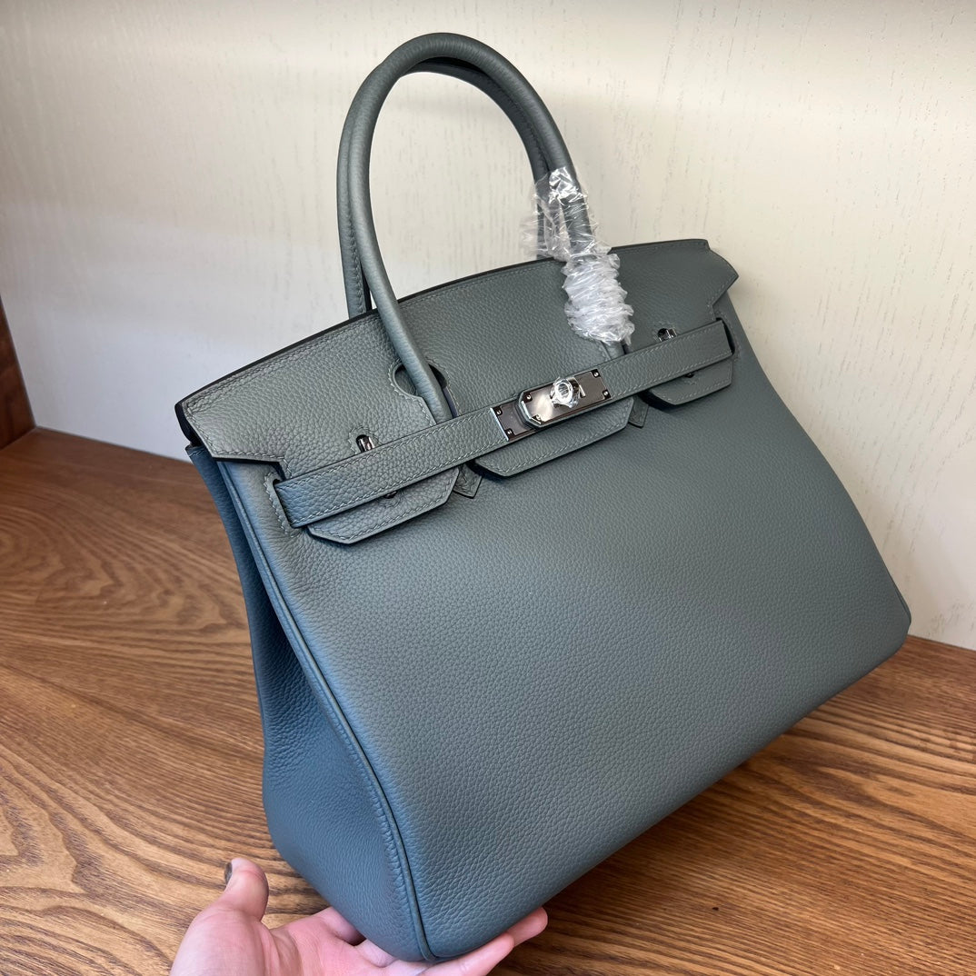 Elegant Grey Leather Top Handle Handbag - Classic Structured Satchel
