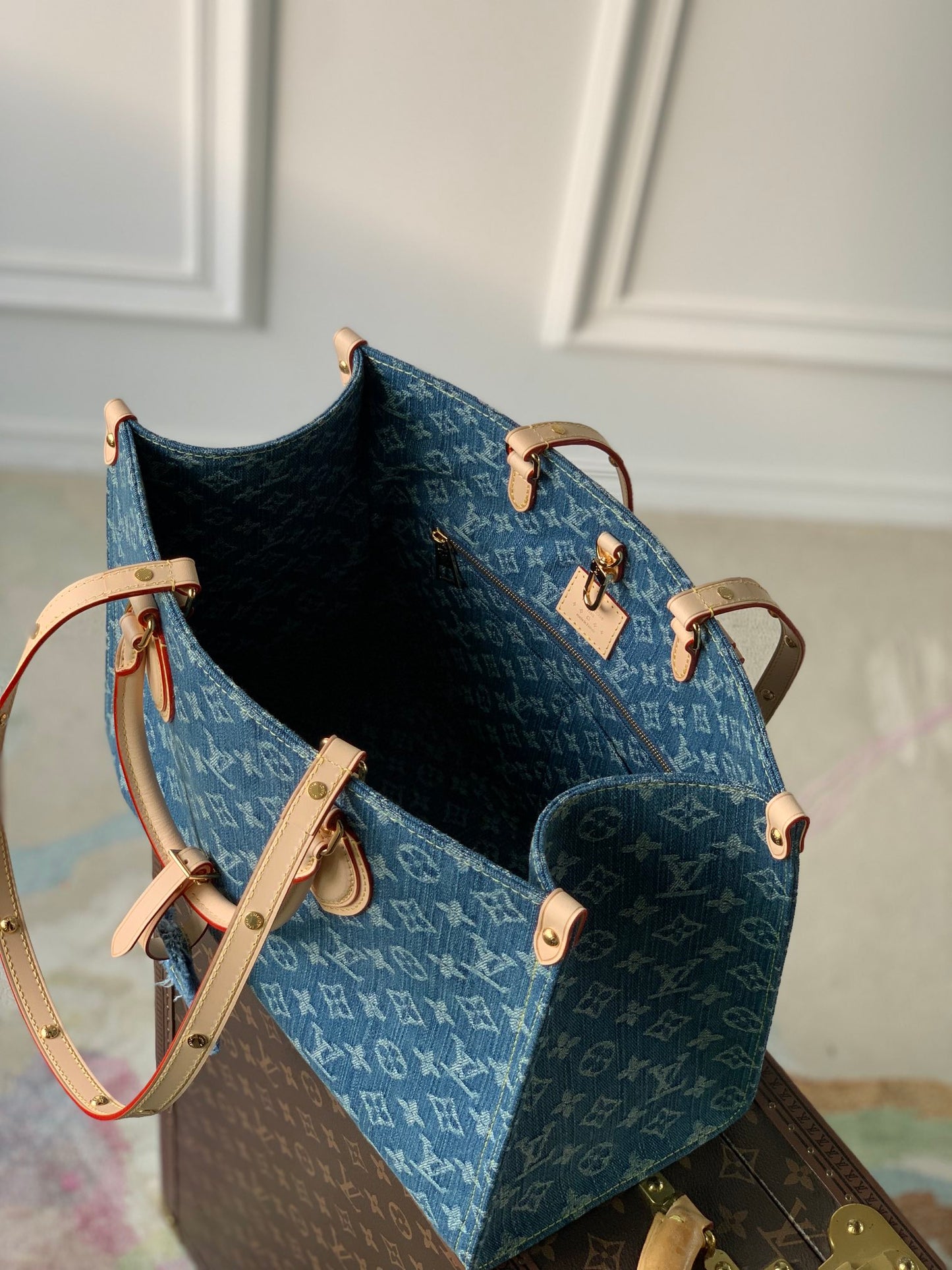 Louis Vuitton Onthego MM Monogram Denim Blue Tote Bag
