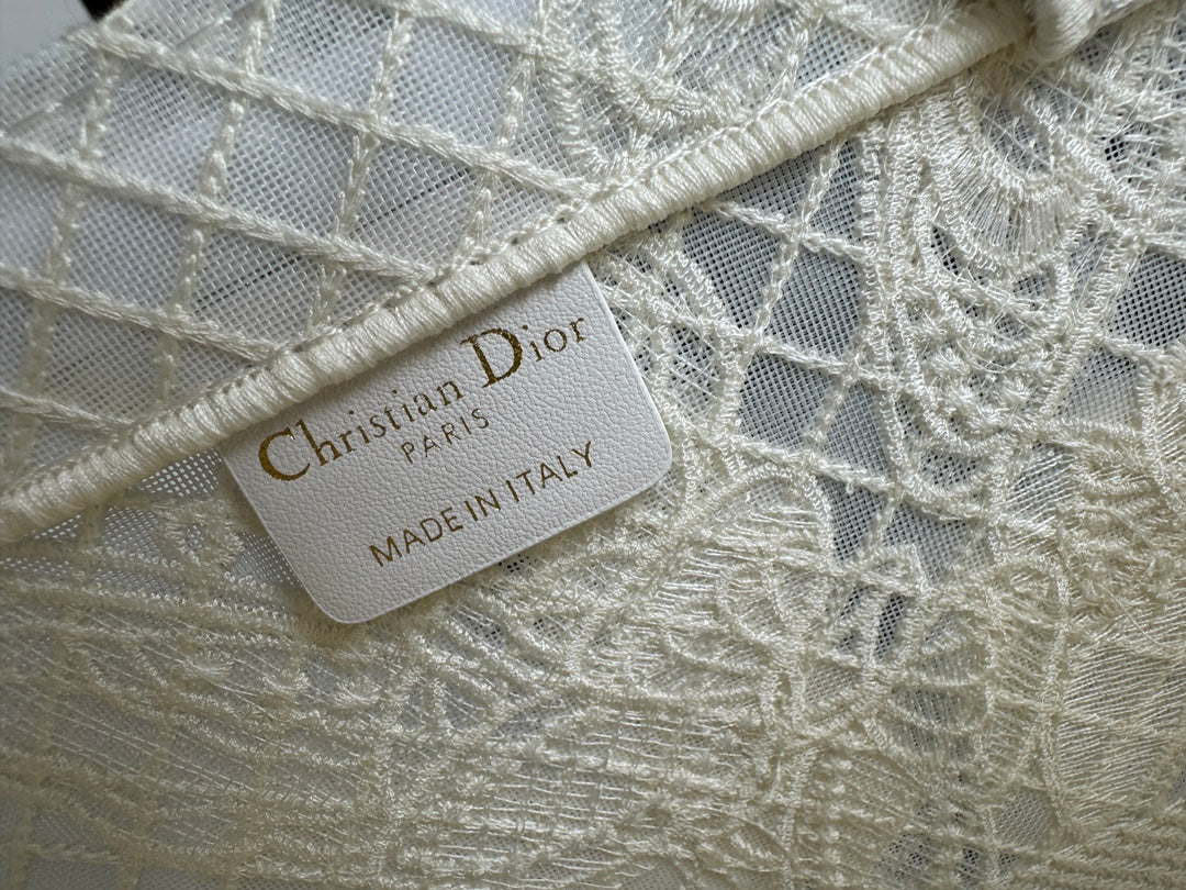 Christian Dior Book Tote Large White Butterfly Embroidery Canvas Bag