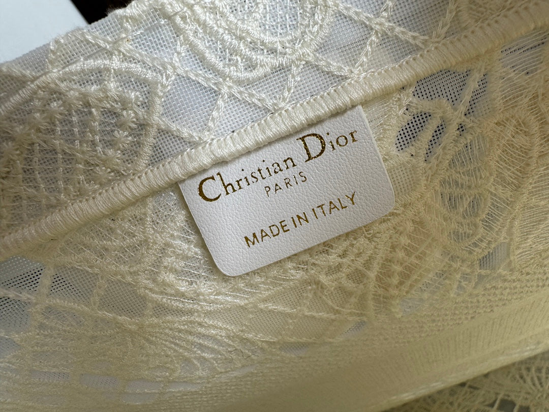 Christian Dior Medium Book Tote - White Canvas with Butterfly Embroidery