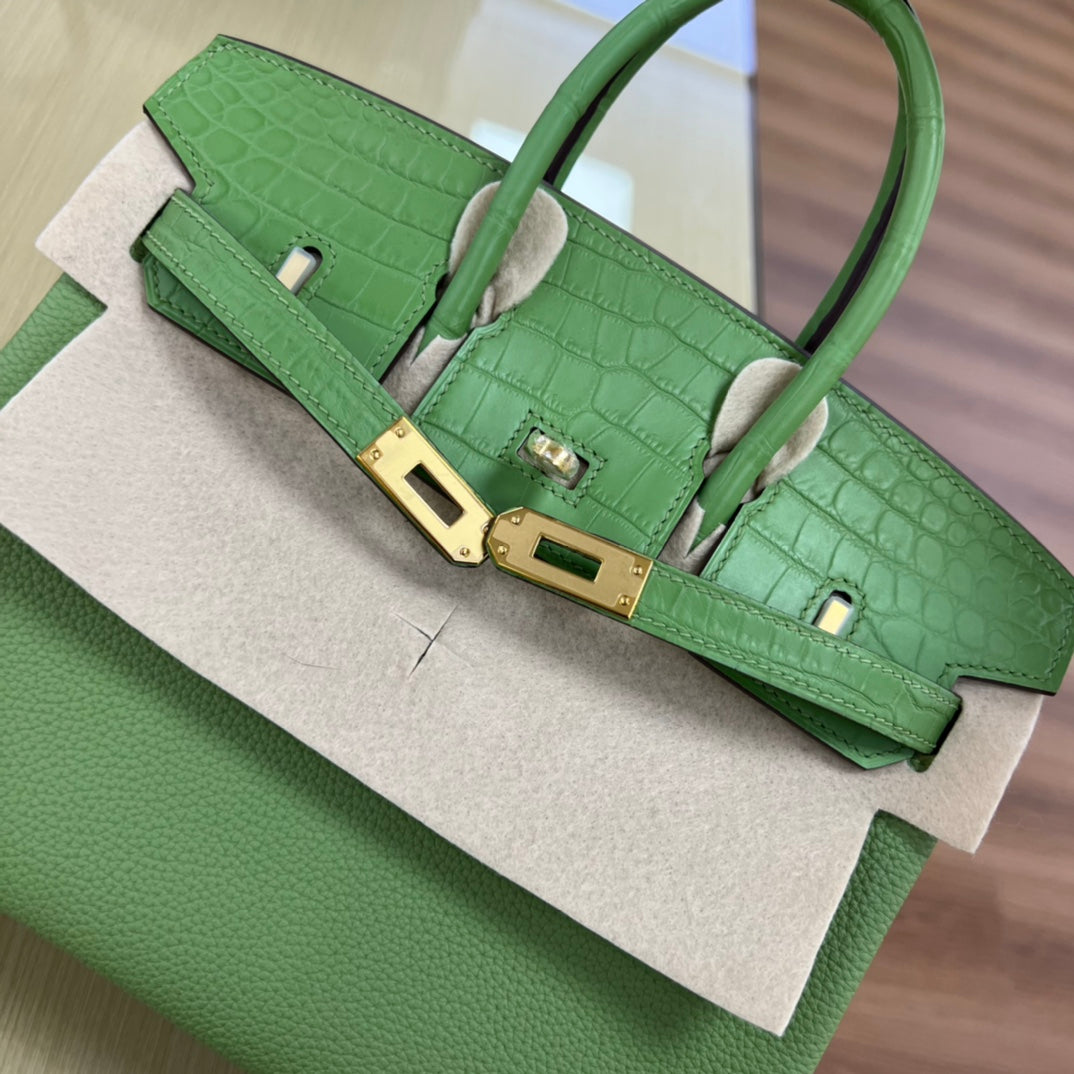 Luxury Green Textured Leather Top Handle Handbag with Gold Hardware