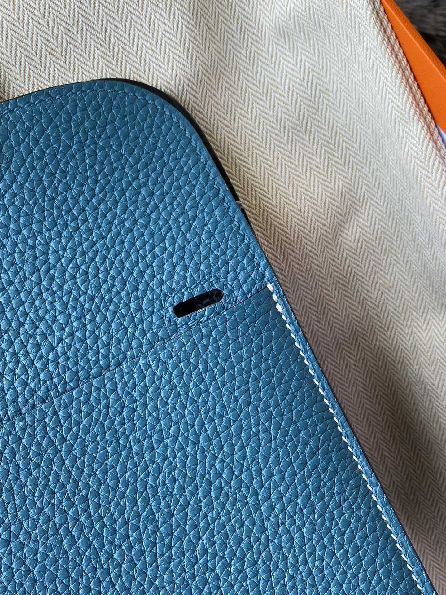 Hermès Blue Grained Leather Handbag with Palladium Buckle Detail