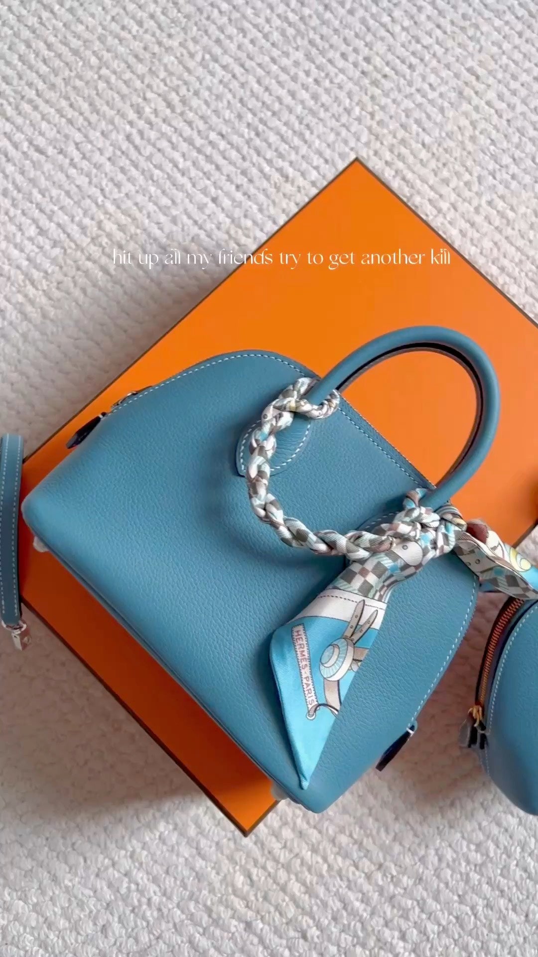 Hermès Bolide Mini Leather Handbag - Blue with Silk Twilly Scarf Accessory