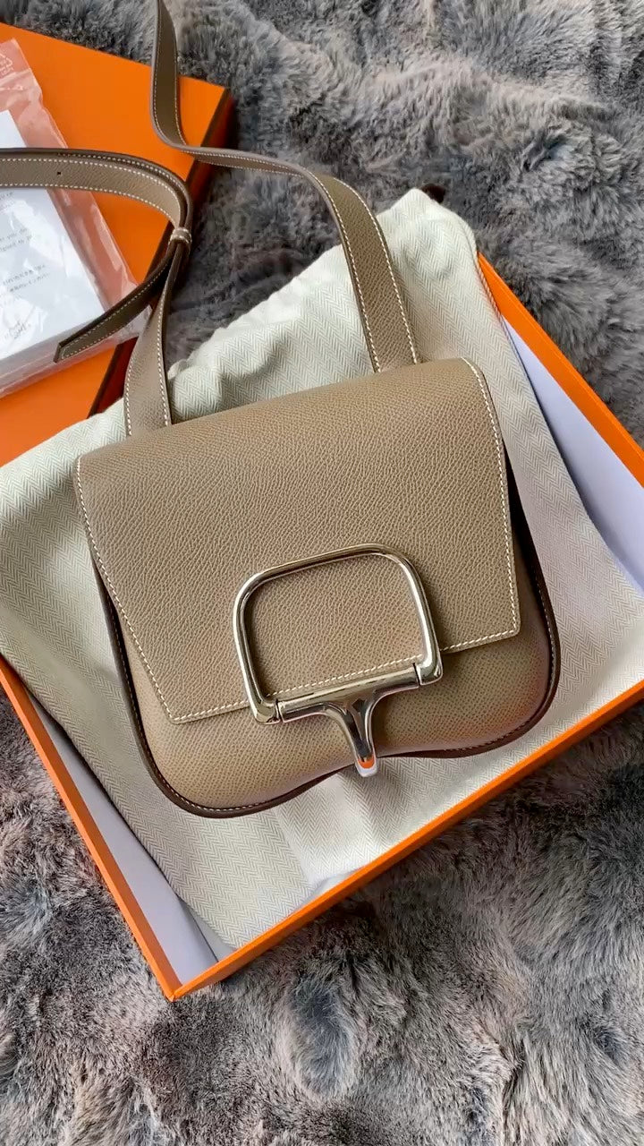 Hermès Della Cavalleria Mini Bag - Beige Textured Leather Crossbody with Silver Hardware
