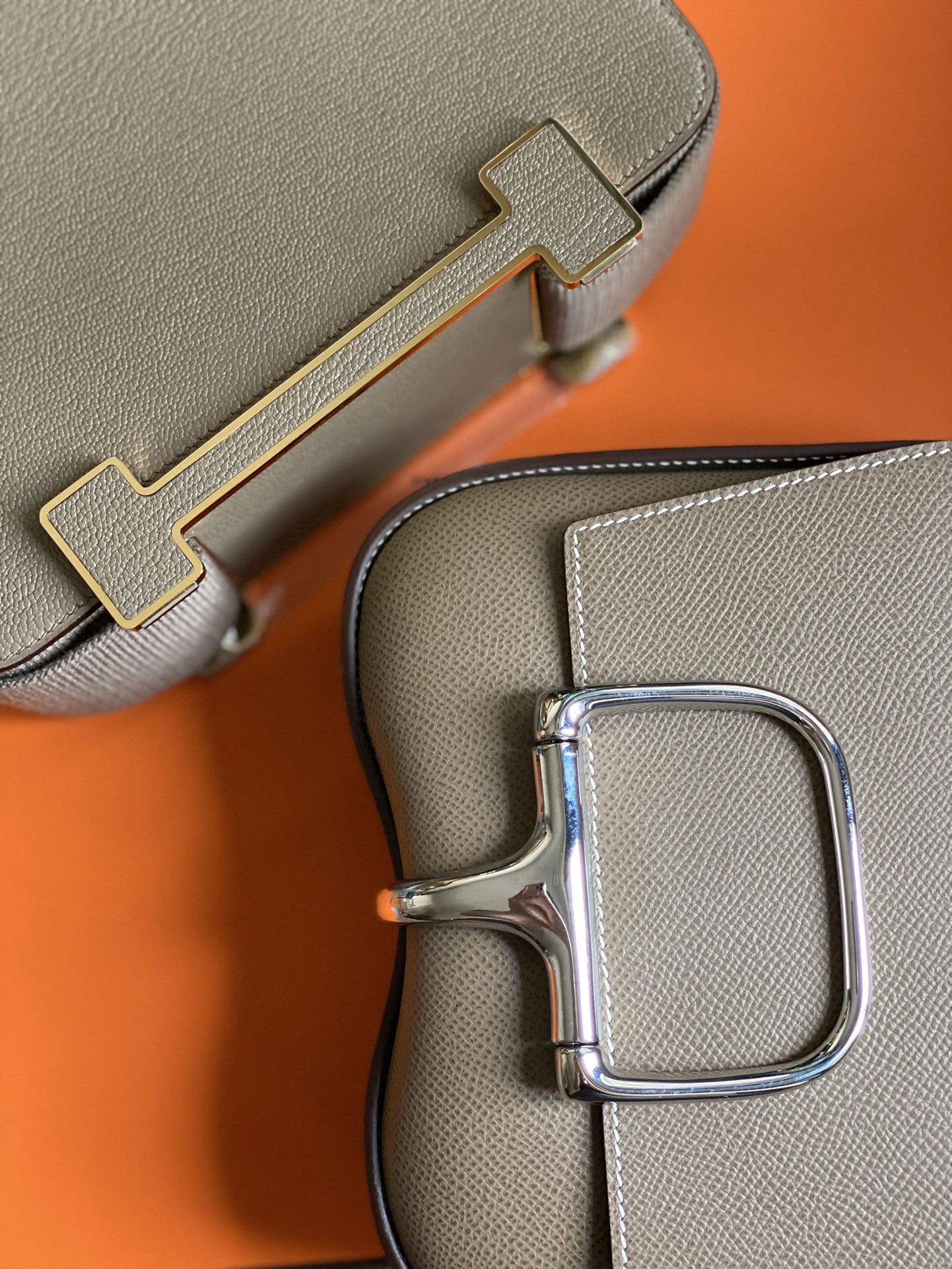 Hermès Constance and Della Cavalleria Leather Shoulder Bags in Taupe