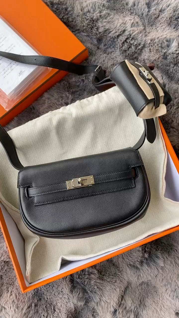 Hermès Black Leather Kelly Belt Bag with Palladium Hardware