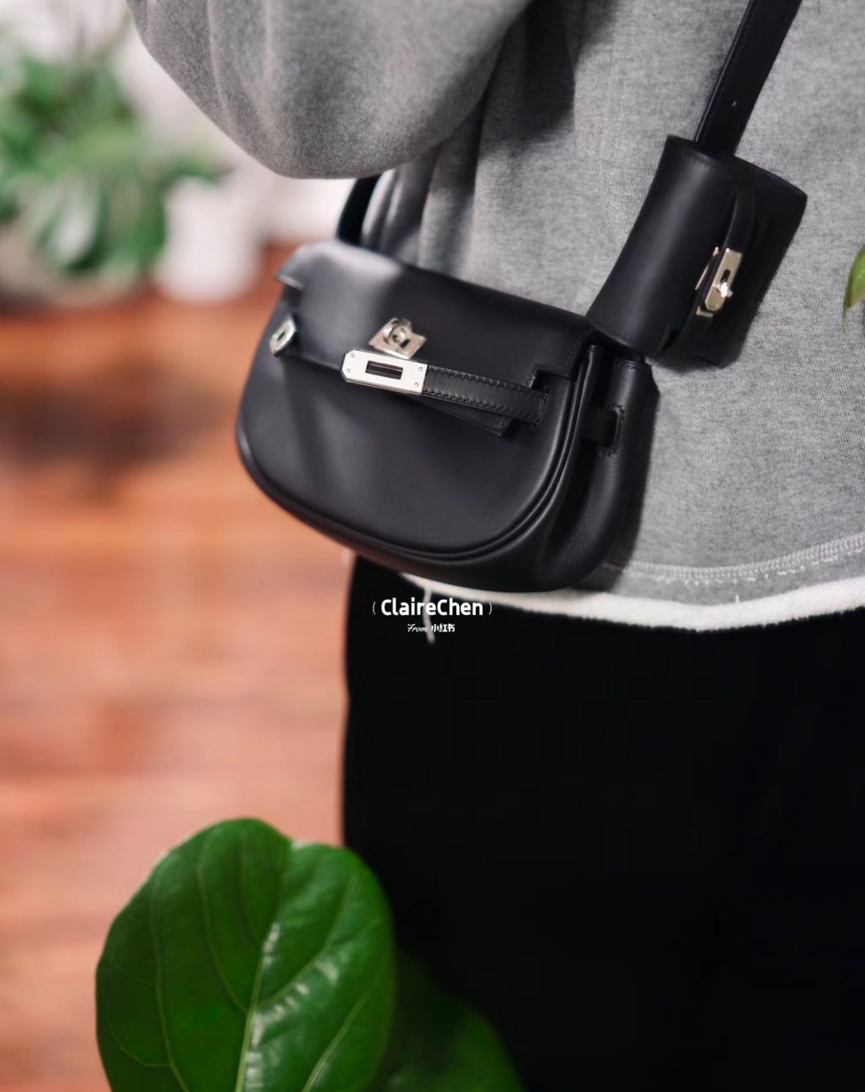 Kelly Moore Women's Black Leather Crossbody Bag with Detachable Mini Pouch