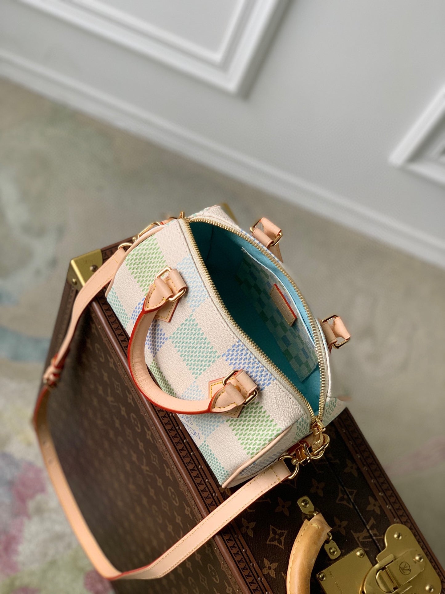 Louis Vuitton Nano Speedy Handbag - Pastel Damier Azur Canvas - Green & Blue