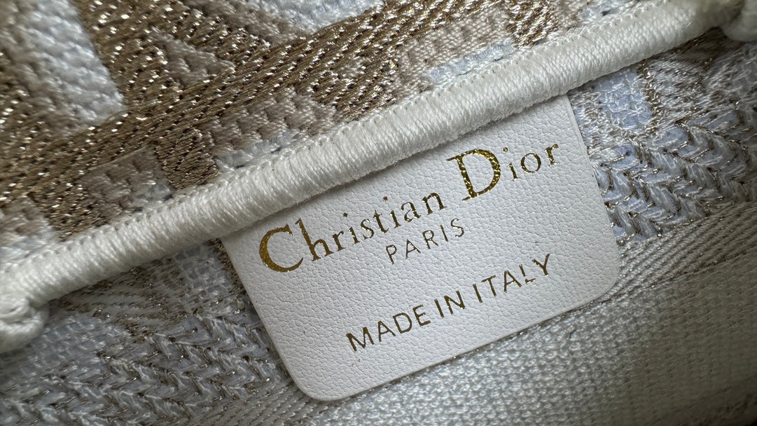 Dior Elegant Beige Geometric Embroidered Mini Canvas Tote Handbag