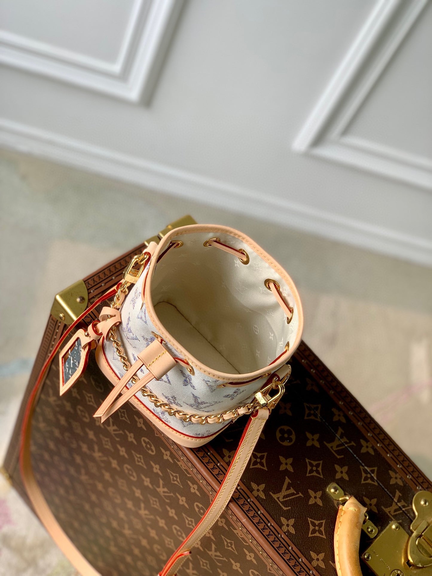 Louis Vuitton Nano Noé Bucket Bag - White & Grey Monogram Canvas