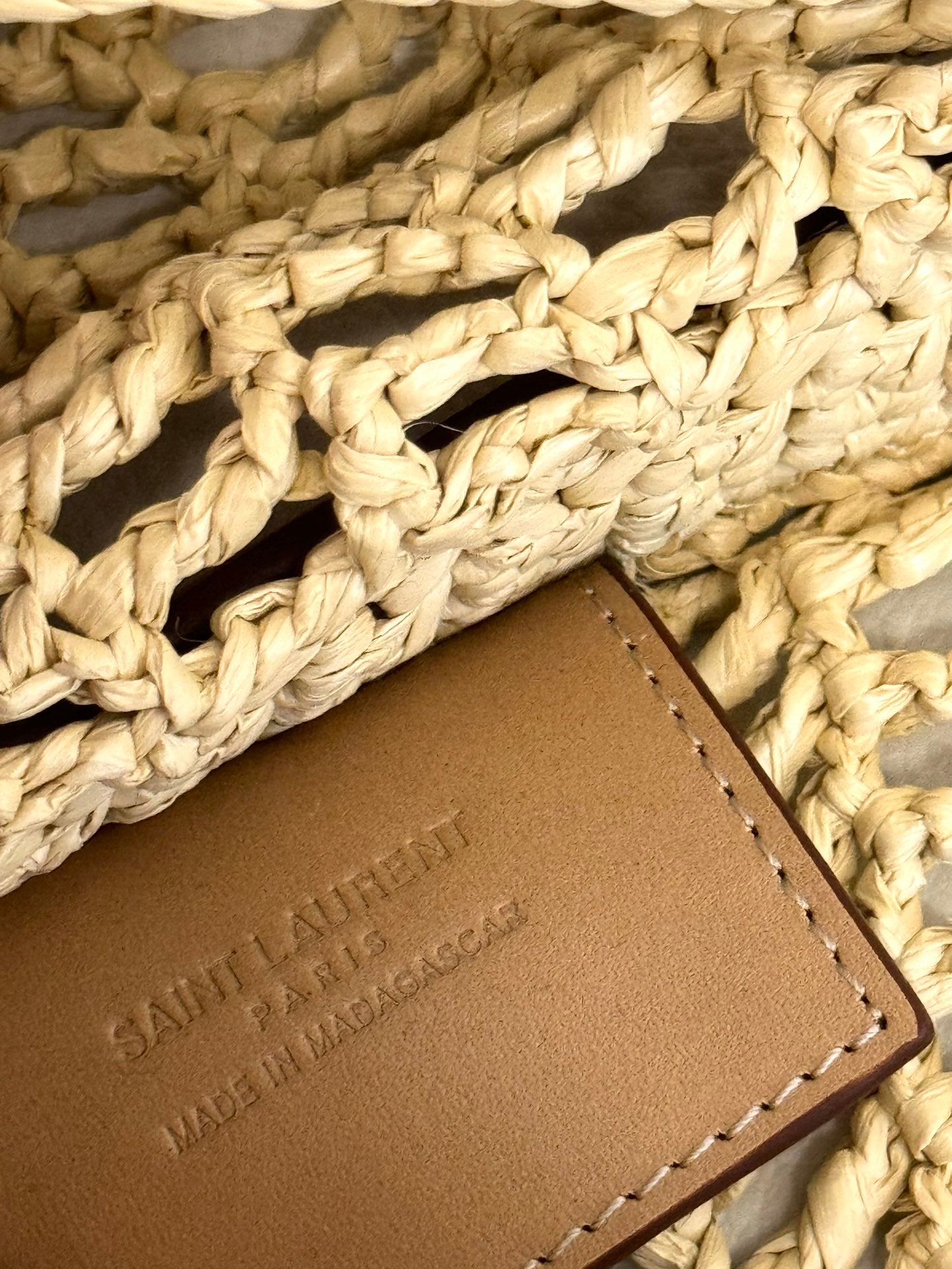 Designer Inspired Woven Straw Crochet Shoulder Bag with Leather Strap - Beige
